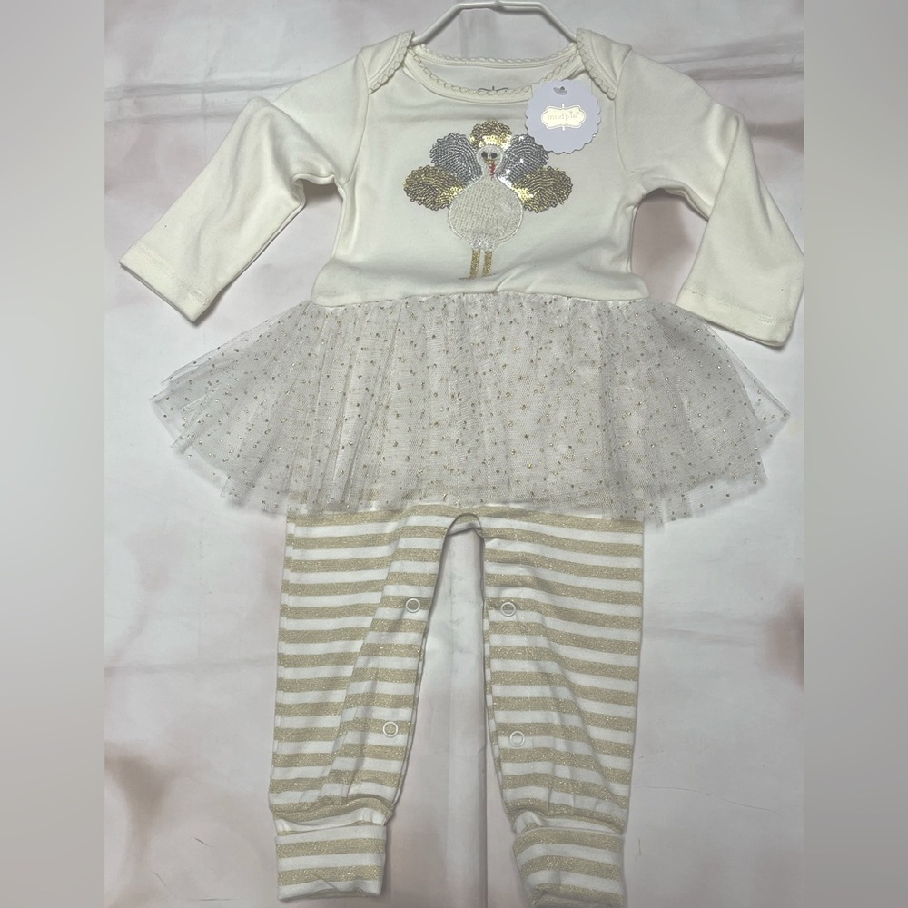Mud Pie one piece outfit NWT turkey sequin Thanksgiving appliqué skirted